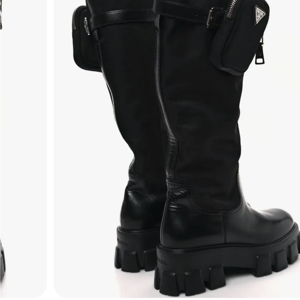 Black Knee-High Authentic Prada Boots with Zippered Removable Pouches